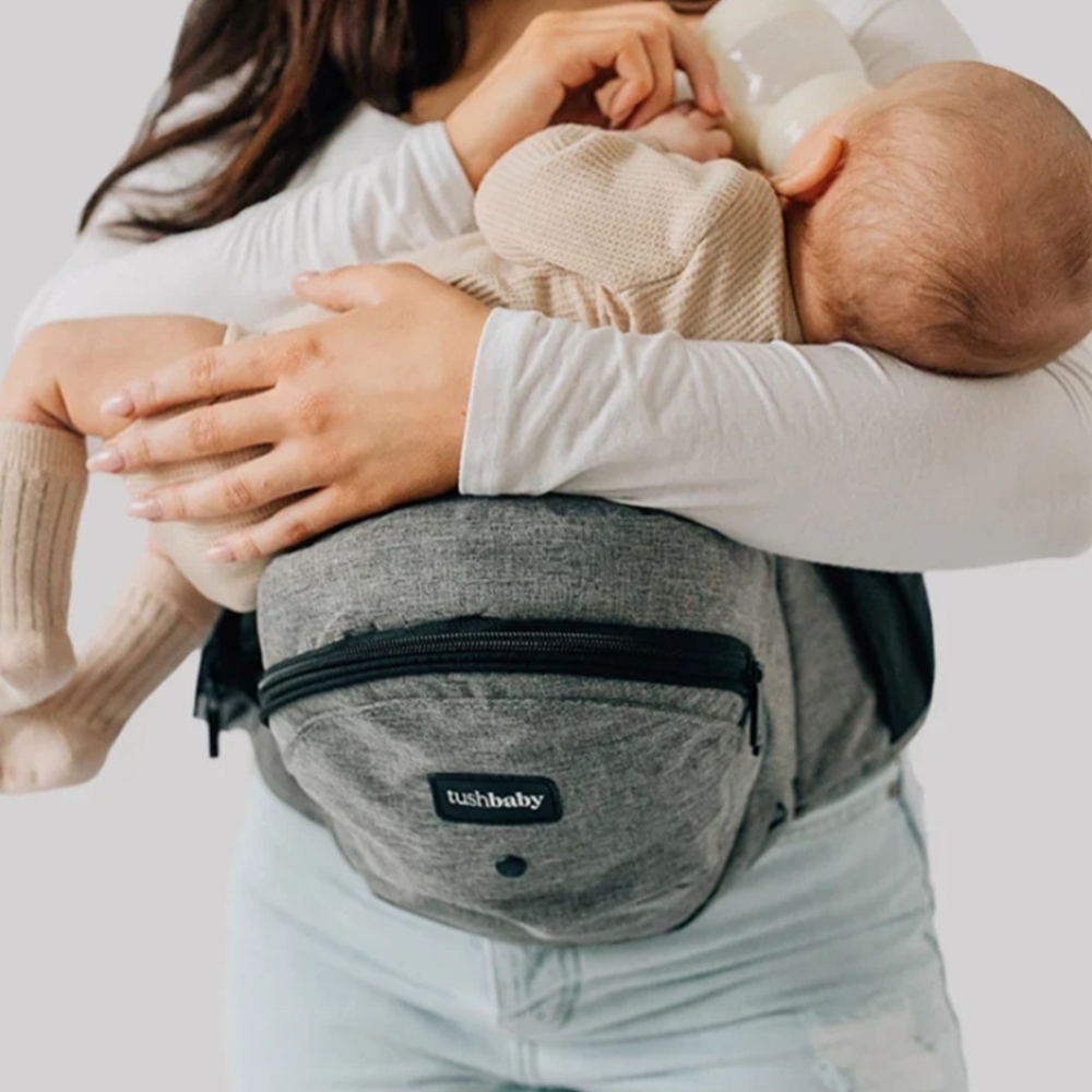 Tushbaby Gray Waist Bag with Black Trim